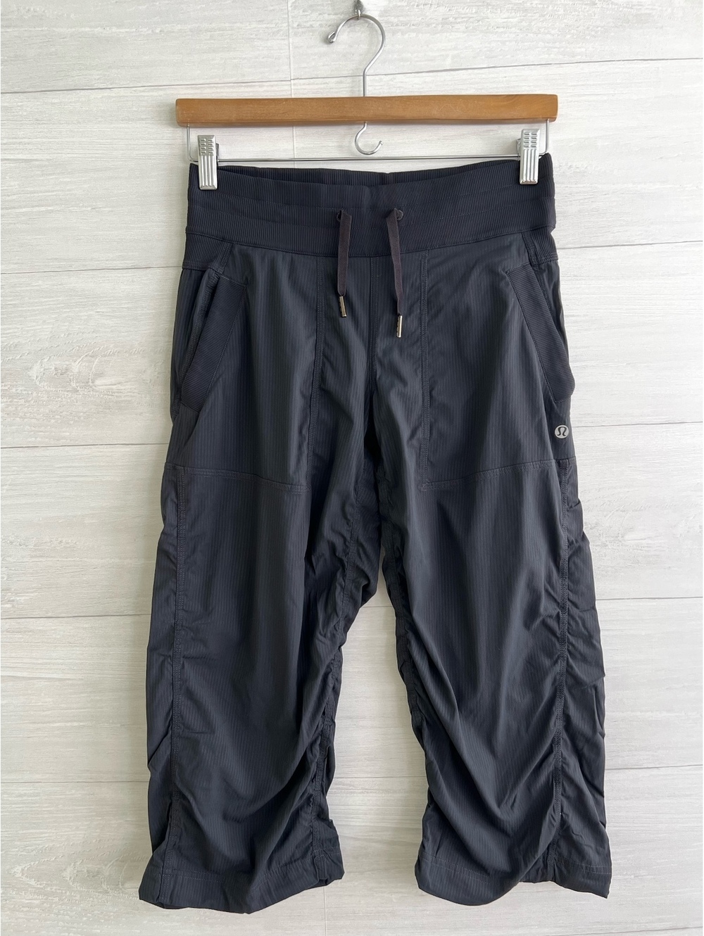 Lululemon Dance Studio Crop Pants 4 Charcoal Gray Pinstripe Drawstring Cinch Hem